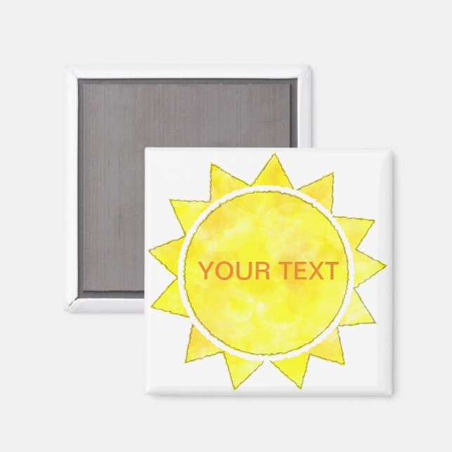Imán Sol Amarillo Acuarela Texto Personalizado  (Anverso/Reverso)