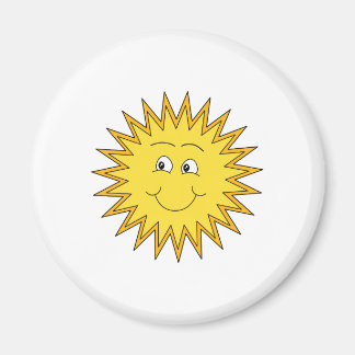 Imán Sol verano amarillo con cara feliz.