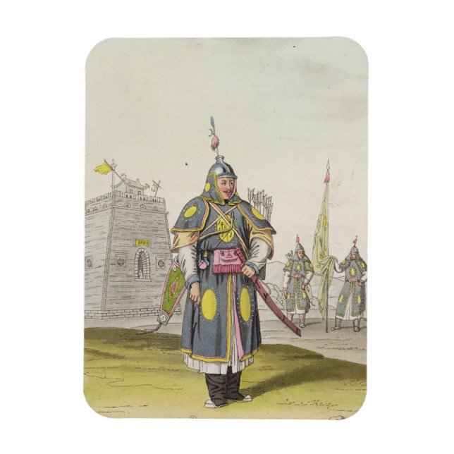 Imán Soldado chino con traje de batalla, ilustracion (Vertical)