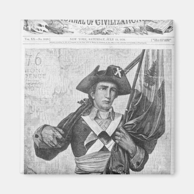 Imán Soldado continental con bandera de mosquete (Frente)