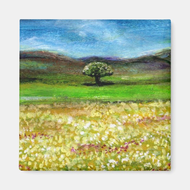 IMÁN SOLITARY TREE IN THE YELLOW FLOWER FIELD,TUSCANY (Frente)