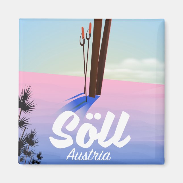 Imán Söll, afiche de viaje para esquiar en Austria (Frente)