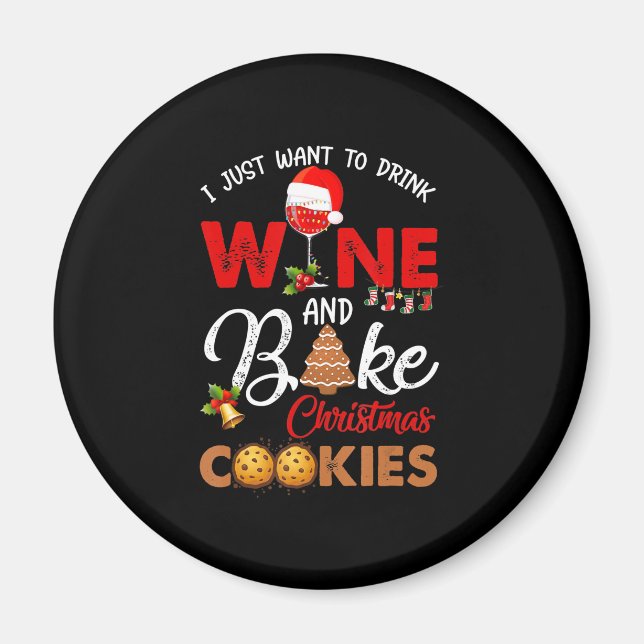 Imán Solo quiero beber vino | galletitas de navidad de  (Frente)