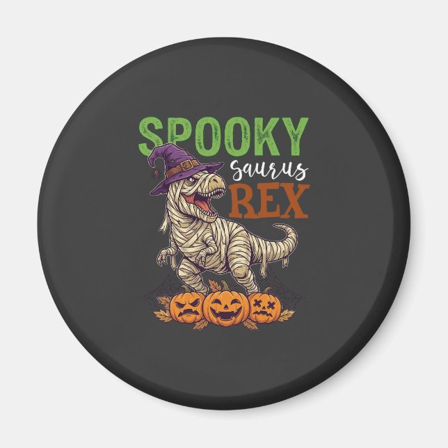Imán Sombrero de bruja de dinosaurio mummy Spooky Sauru (Frente)