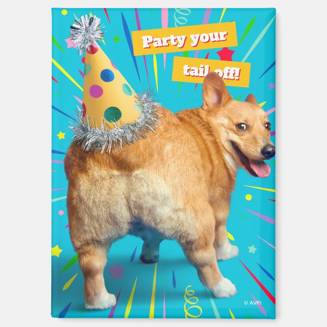 Imán Sombrero de cumpleaños para culo de Corgi (Anverso)