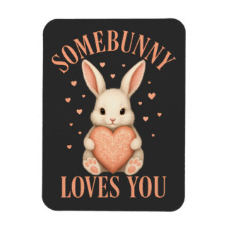 Imán Somebunny Loves You Cute Bunny on Dark Charcoal