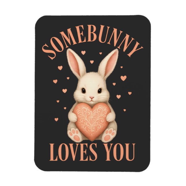 Imán Somebunny Loves You Cute Bunny on Dark Charcoal (Vertical)