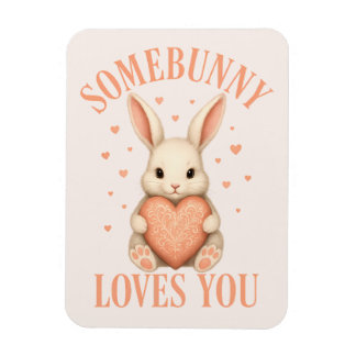 Imán Somebunny Loves You Cute Bunny on Soft Blush