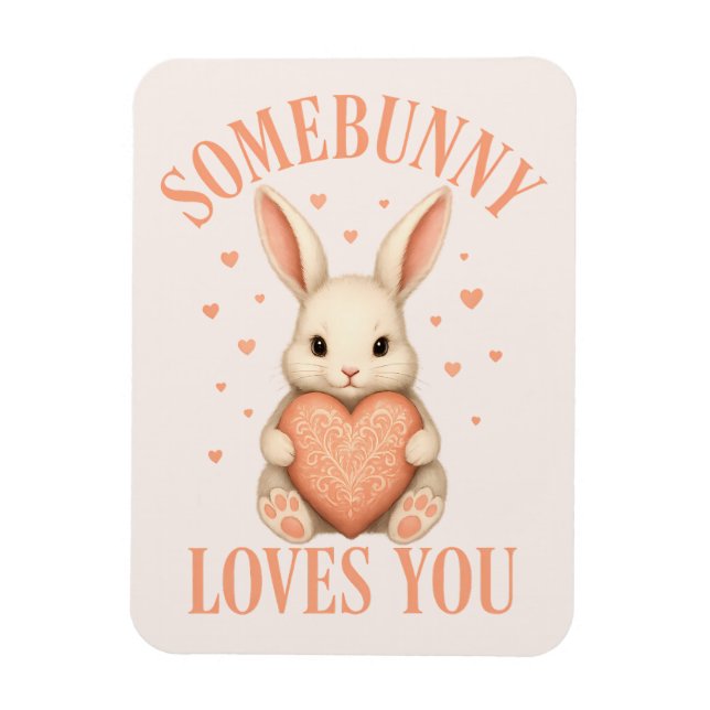 Imán Somebunny Loves You Cute Bunny on Soft Blush (Vertical)