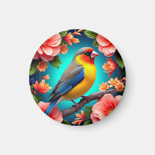 Imán Songbird Encaramado Entre Flores Brillantes