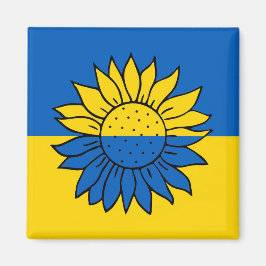 Imán Sonnenblume vor der ukrainischen Flagge