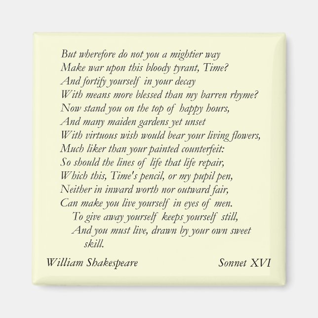 Imán Sonnet # 16 de William Shakespeare (Frente)