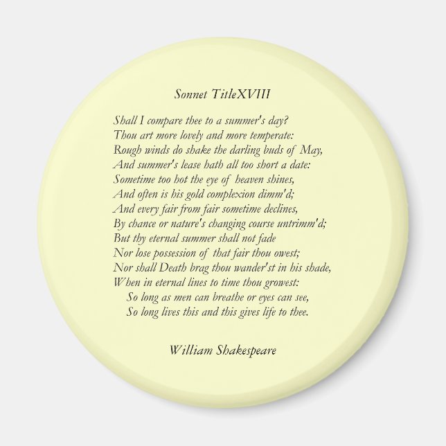 Imán Sonnet # 18 de William Shakespeare (Frente)