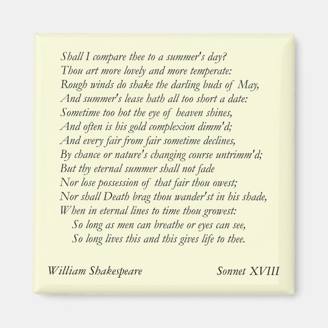 Imán Sonnet # 18 de William Shakespeare (Frente)