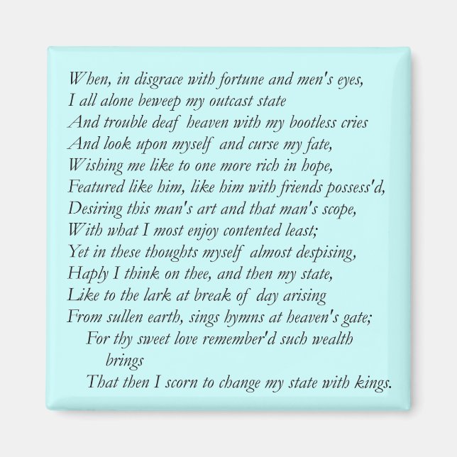 Imán Sonnet # 29 de William Shakespeare (Frente)