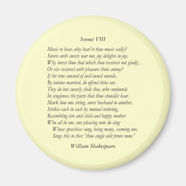 Imán Sonnet # 8 de William Shakespeare (Frente)