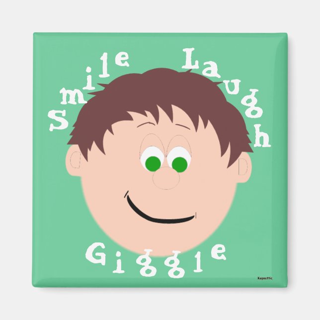 Imán Sonriente Caras Brown Hair Green Eyed Boy (Frente)