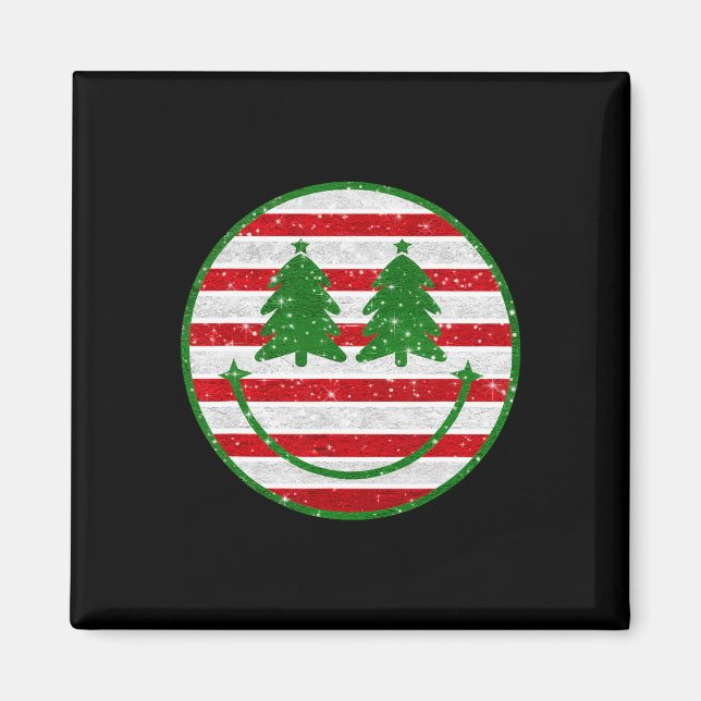 Imán Sonrisa de árbol de navidad retro frente a Navidad (Frente)