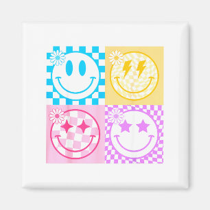 Imán Sonrisa Feliz Retro Cara Patrón de Cuadros Vibraci