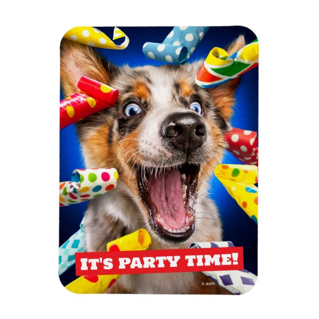 Imán Sopladores de Fiesta para Perros Felices (Vertical)