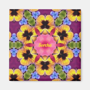 Imán SORCHA ~ Resumen Pansy ~ amarillo morado rosado az