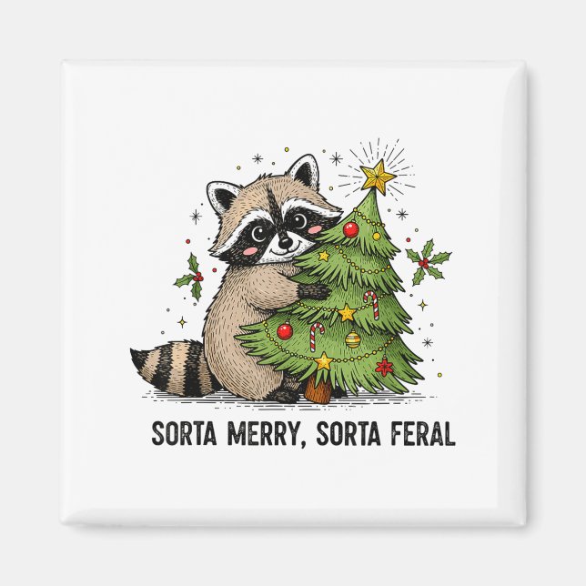 Imán Sorta Merry Sorta Feral Christmas Raccoon Trash Pa (Frente)