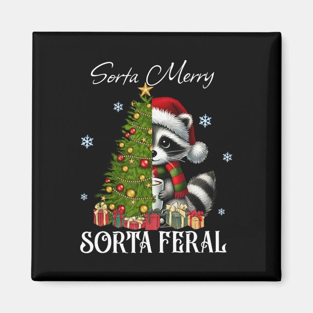 Imán Sorta Merry Sorta Feral Raccoon Hot Cocoa Cup Chri (Frente)