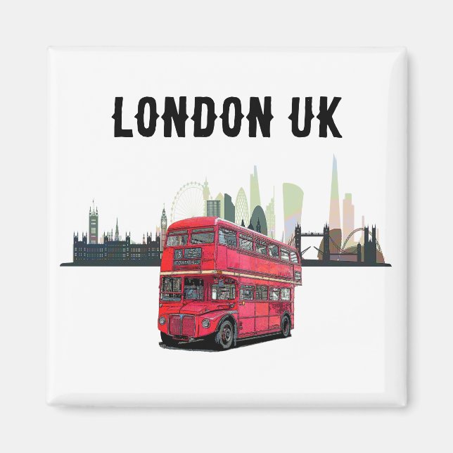 Imán Souvenir de Autobús Rojo Skyscape de Londres perso (Frente)