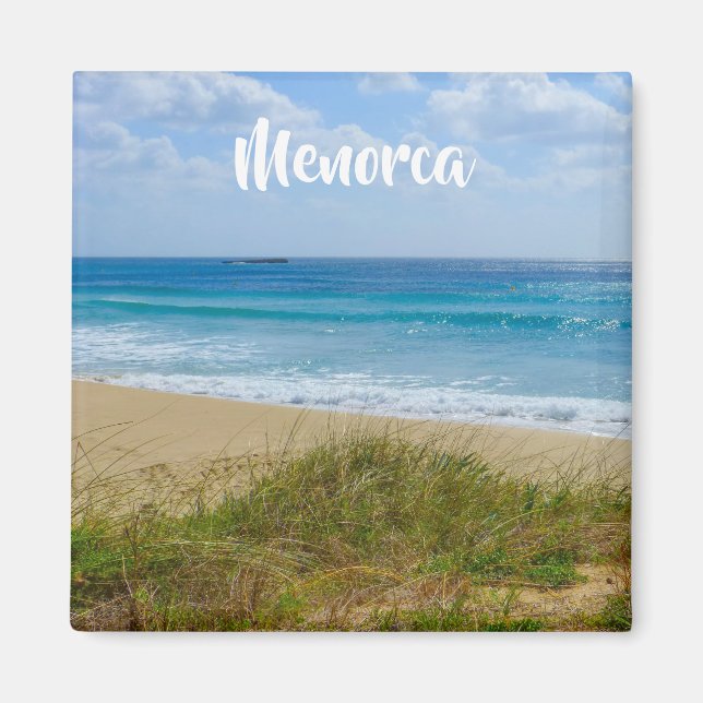 Imán Souvenir de la playa y las dunas de Menorca (Frente)
