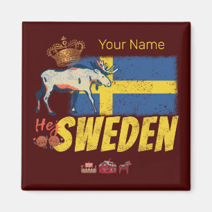 Imán Souvenir de vacaciones con bandera de Suecia retro