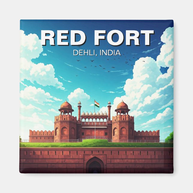 Imán Souvenir de viajes Red Fort Dehli India (Frente)