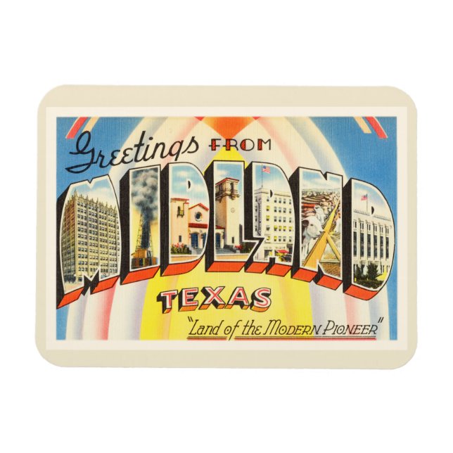 Imán Souvenir de Viejos Viajes de la Vieja Texas Midlan (Horizontal)