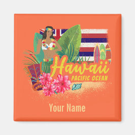 Imán Souvenir de Vintage de Hawaii Hula Dancer Retro Pa