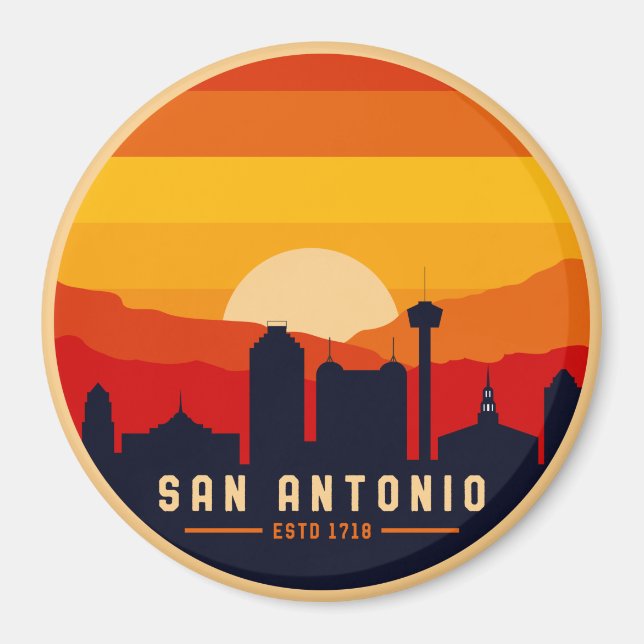 Imán Souvenir del paisaje urbano de San Antonio Texas (Frente)