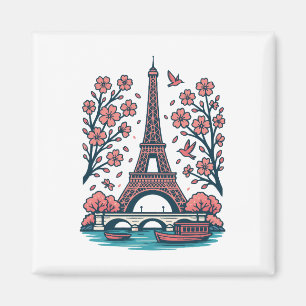Imán Souvenir parisino Torre Eiffel Árbol de cerezos de