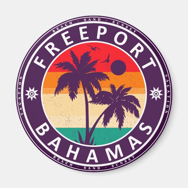 Imán Souvenirs de época de Freeport Bahamas de los años (Frente)