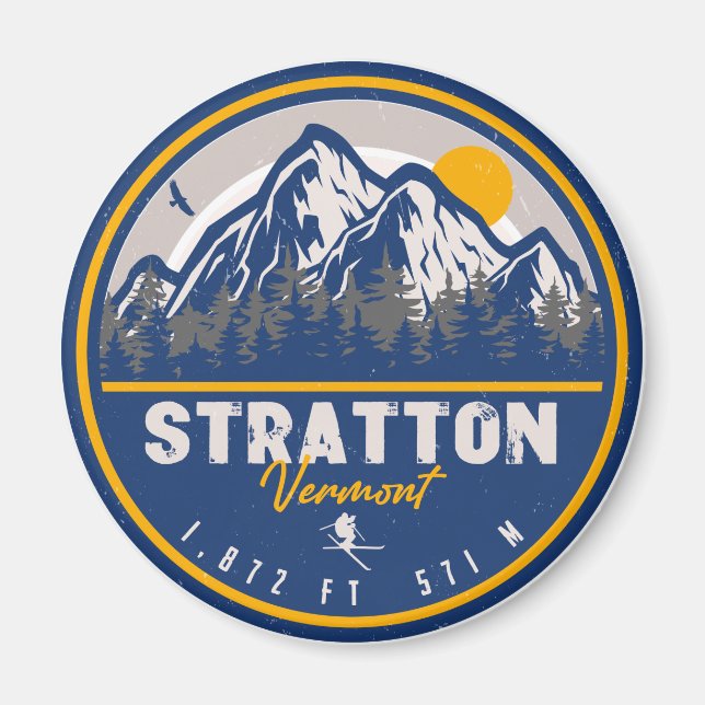 Imán Souvenirs de esquí Stratton Vermont Retro Sunset (Frente)