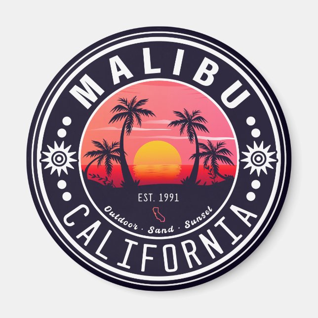 Imán Souvenirs de palmeras de los años 60 de Malibu Ca  (Frente)