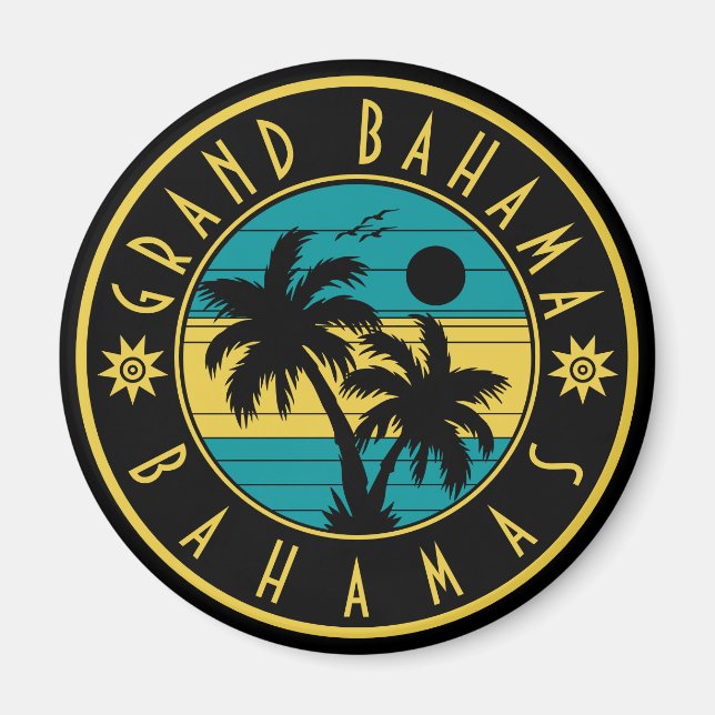 Imán Souvenirs de palmeras retro de las Bahamas Gran Ba (Frente)