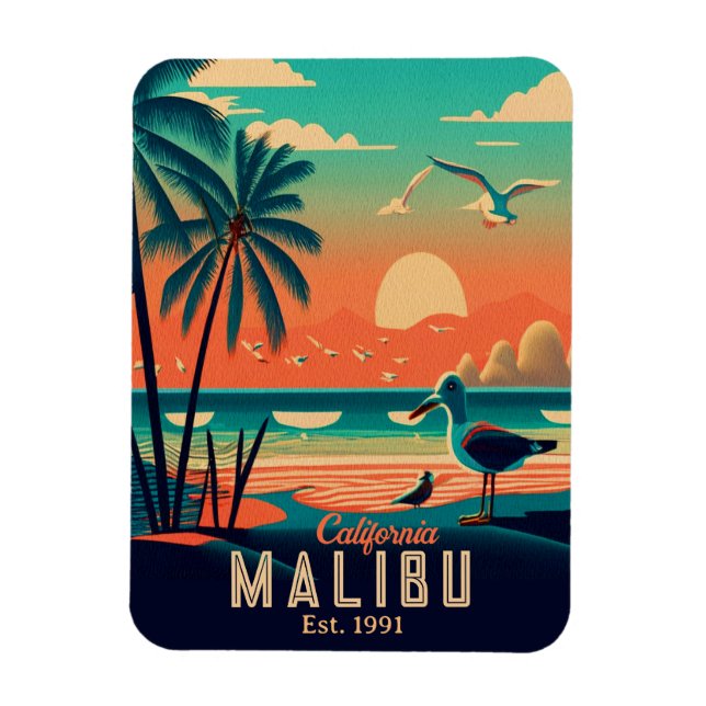 Imán Souvenirs Retro Sunset de Malibu California en los (Vertical)