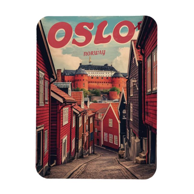 Imán souvenirs y regalos antiguos de Oslo en Noruega (Vertical)