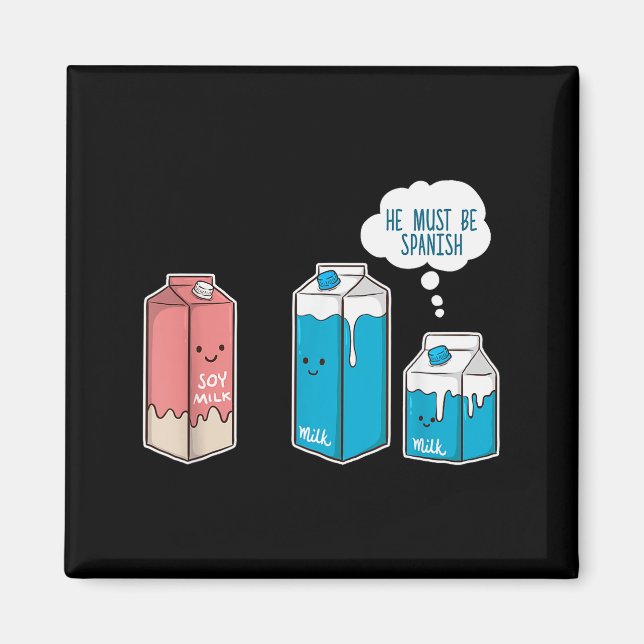 Imán Soy Milk He Must Be Spanish Funny Pun Vegan Gift  (Frente)