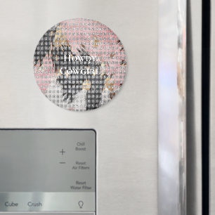 Imán Sparkle Girly Pink Black Gold Cowgirl Piel de vaca