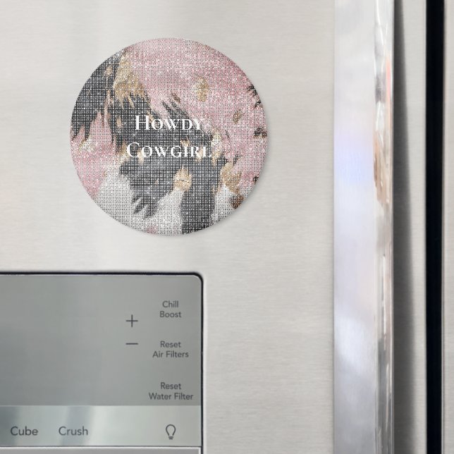 Imán Sparkle Girly Pink Black Gold Cowgirl Piel de vaca (In situ (nevera))