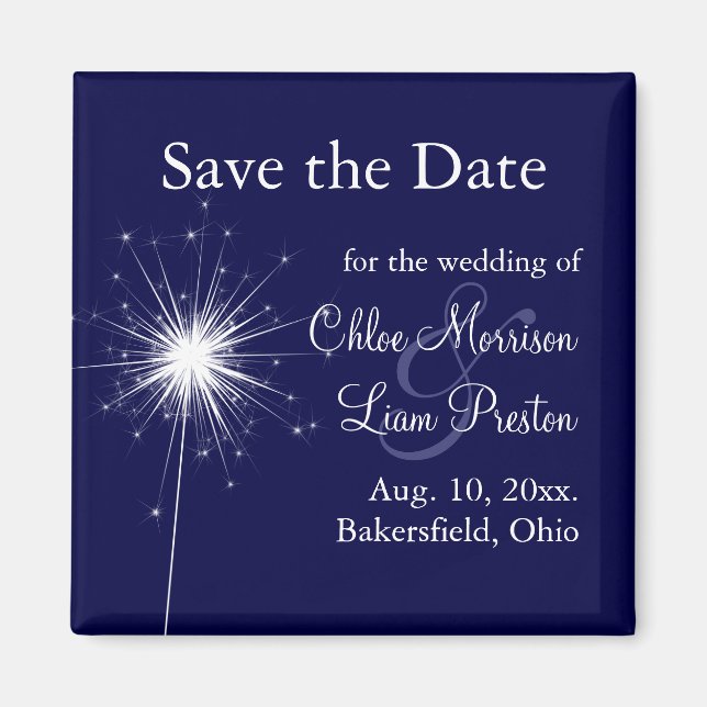Imán Sparkler Wedding Save the Date in Blue (Frente)