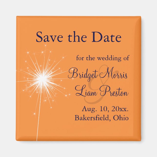 Imán Sparkler Wedding Save the Date (naranja) (Frente)
