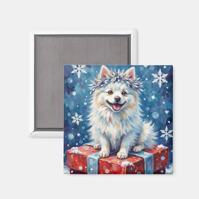 Imán Sparkling American Eskimo Dog Festive Gift Cushion (Anverso/Reverso)