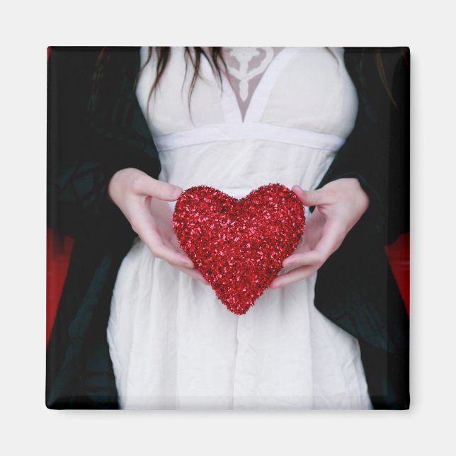 Imán Sparkly Red Love Heart (El día de San Valentín) (Frente)