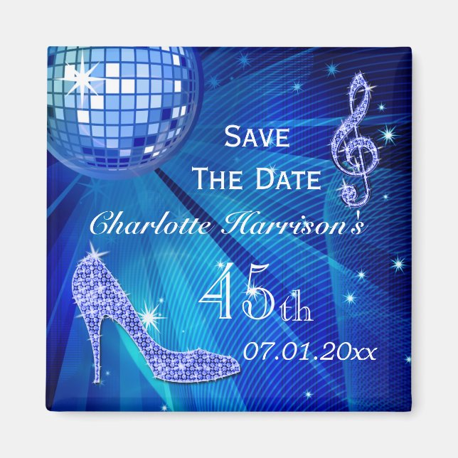 Imán Sparkly Stiletto Heel 45th Birthday Save The Date (Frente)
