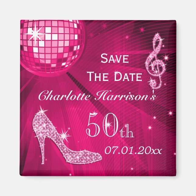 Imán Sparkly Stiletto Heel 50º cumpleaños Save The Date (Frente)